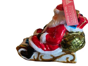 Glassware Art Studio Blown Glass Hand Painted Poland Artisian Santa On Sleigh - Picture 1 of 9