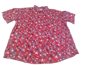 NWOT Haband Short Sleeve Button Up Shirt Multicolor Mens XL Red White Blue Stars - Picture 1 of 10