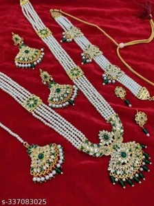 Indian Bollywood Gold Plated Kundan Long Bridal Necklace Earrings Jewelry Set - Picture 1 of 5