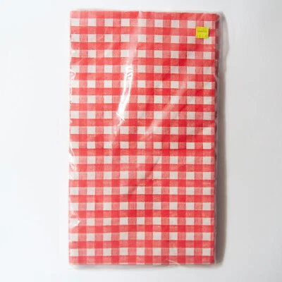Vintage 90s Tuttle Press Red & White Check Pattern Vinyl 48" x 96" Tablecloth - Image 1 of 4