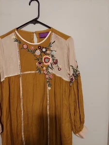 Vestido Boho Floral Bordado Med Amarillo Campesino Festival Hippie Sana Safinaz - Imagen 1 de 13