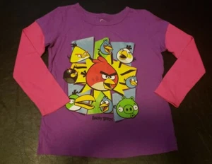 Girls Long-Sleeved Angry Birds T-Shirt - Size 5 - Purple Pink Red Bird EUC - Picture 1 of 4