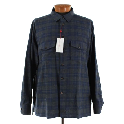 Sobrecamisa Luciano Barbera NUEVA CON ETIQUETAS 100 % algodón talla 2XL a cuadros azul y gris Foto 1 de 4