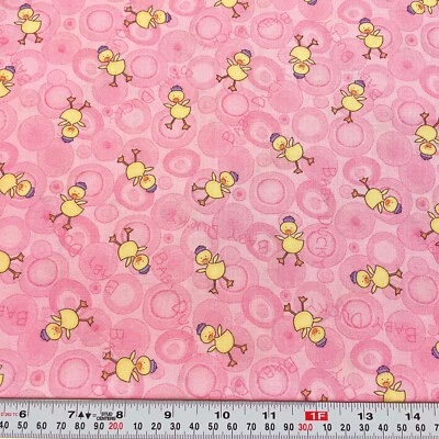 Cuddles by Debbie Mumm for SSI Baby Ducky on Pink Cotton Fabric Remnant 17 x 44 - Image 1 of 2