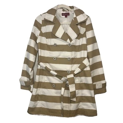 Trench coat Merona chaqueta a rayas blanca y beige talla pequeña Foto 1 de 3