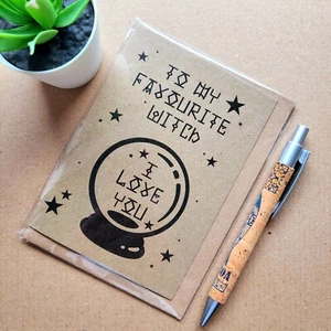 Witch Valentines Day Card - Witchcraft I love you Card - magic crystal Ball - Picture 1 of 3