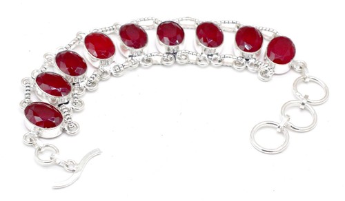 VALENTINO Bracciale in argento sterling 925 con pietre preziose smeraldo rosso fatto a mano gioielli S 7 8"
