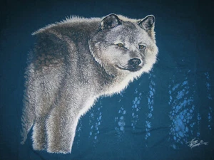 Vintage Cotton Wildlife T-Shirt Arctic or Timber Wolf size Large teal blue color - Bild 1 von 3