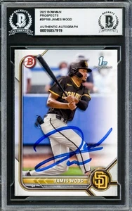 JAMES WOOD AUTOGRAPHED 2022 1ST BOWMAN PROSPECTS RC NATIONALS BECKETT 234023 - Picture 1 of 2