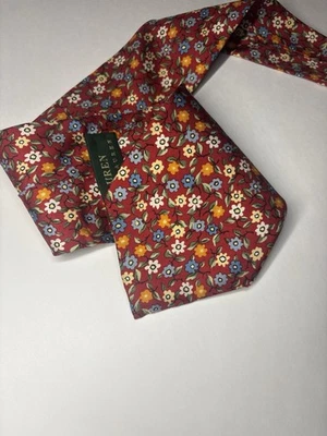 "Corbata Ralph Lauren roja floral para hombre 100 % seda flores abstractas 57,5""" Foto 1 de 4