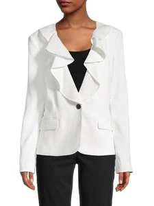 Chaqueta Blazer KARL LAGERFELD PARIS $139 Blanca Volantes Talla 14 Parisina Chic Clásica - Imagen 1 de 11