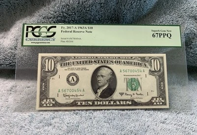 1963 A $10 Federal Reserve Note Fr 2017-A PCGS Currency 67 PPQ - Image 1 of 2