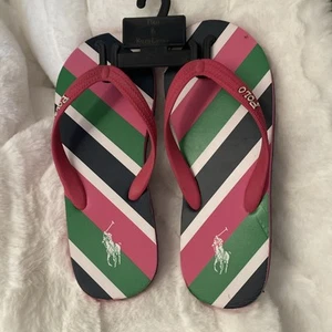 Polo Ralph Lauren Junior Flip Flops Pink Size 5 Sandal. - Picture 1 of 9