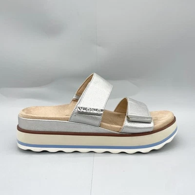 Vionic Womens 8 Brandie Platform Slide Sandals Silver Metallic Slip On Comfort - Image 1 of 4