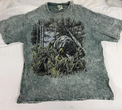 Art Unlimited Bear and Stream Print Shirt 90s Size 2XL Vintage Green Marble Fade Foto 1 de 4