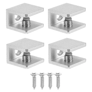 4 Pcs Adjustable Frameless Glass Shelf Brackets, Glass Clamp Clip, Silver - Picture 1 of 6