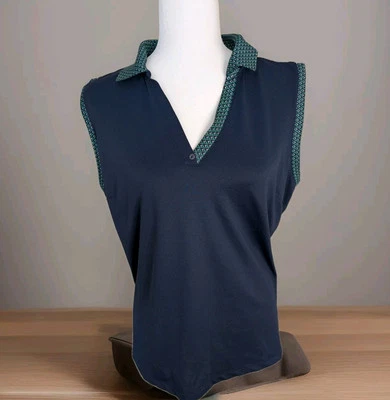 Polo de golf/tenis sin mangas con estampado abstracto azul marino/verde XL Lady Hagen Foto 1 de 4