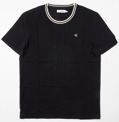 CALVIN KLEIN BNWT MENS SHORT SLEEVE RINGER CREWNECK COTTON T-SHIRT sz M BLACK - Image 1 of 3