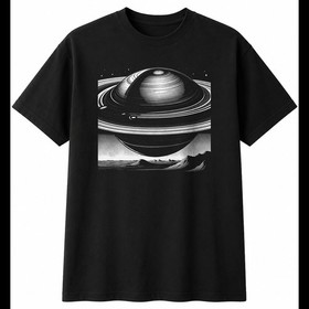 Detailed Saturn Portrait Mens T-Shirt Space Black 100% Cotton Universe Unisex
