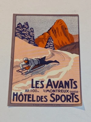 Les Avants Hôtel des Sports багаж этикетка Montreux Suisse лыж 1930-х - Изображение 1 из 2
