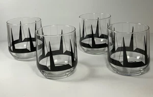 Set of 4 Edgar Watkins Black Pyramid Short Glass Tumblers 3.25 in. - Picture 1 of 9