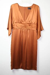 MAX AND CLEO WOMEN'S BROWN GINGER SHIMMER KIMONO SLEEVE SILK DRESS SZ 10 - Picture 1 of 6