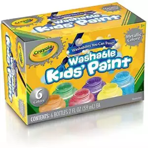 Crayola 6 Washable Metallic Kids' Paints - 59ml Bottles in Bright Colours - Picture 1 of 1