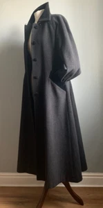 VINTAGE WOOL PRINCESS COAT 10 long velvet trim cashmere NUAGE duster fit flare - Picture 1 of 23