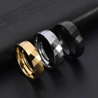 Anillo de boda de tungsteno pulido de 6 mm para hombre anillo de cúpula rectangular facetado para hombre Foto 1 de 4