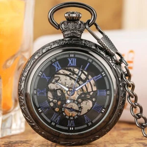 Casual Hollow Out Mechanical Pocket Watch Luminous Neckalce Chain for Men Women - Picture 1 of 15
