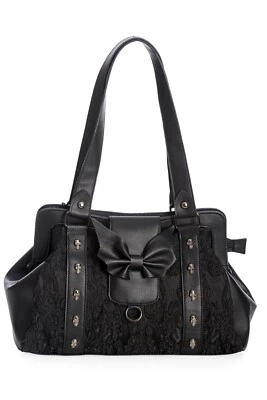 Bolso de Mano Negro Punk Rockabilly Flocado Gótico Murciélago Arco Arce Ropa PROHIBIDA Foto 1 de 3