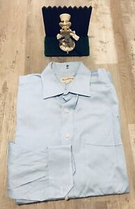 Tommy Bahama Mens Dress Shirt 16 32-33 Blue White Striped 100% Cotton
