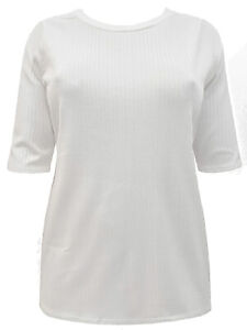 Curve t shirt top plus size 16 ivory white ribbed stretch jersey short sleeves