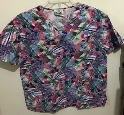 Blusa Médica Crest Cottons para Mujer Talla M Floral Botón Manga Corta Bolsillos Delanteros Foto 1 de 4