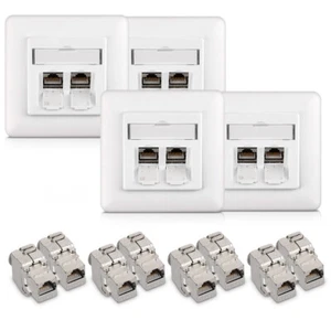 8x abgeschirmte Keystone Buchse CAT6A mit Wandbuchse für Ethernet Kabel Anschluss - Bild 1 von 8