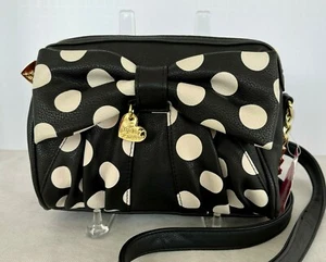 Betsey Johnson Bow Crossbody Polka Dots Bag Purse Black Cream NWT - Picture 1 of 12