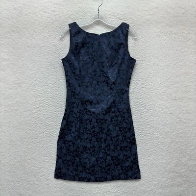 Mini Vestido Vintage Años 90 Jacquard Brocado 8 M Mediano Azul Marino Floral Real Foto 1 de 4