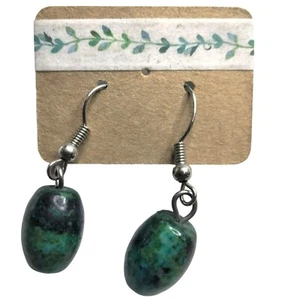 Blue Green Polished Stone Earrings Hook Drop Dangle USA  St Patricks - Picture 1 of 5