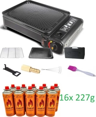 2in1 Campingkocher Gaskocher Gas Camping 3in1 Gasgrill Grillplatte Tischgril LPG - Bild 1 von 4