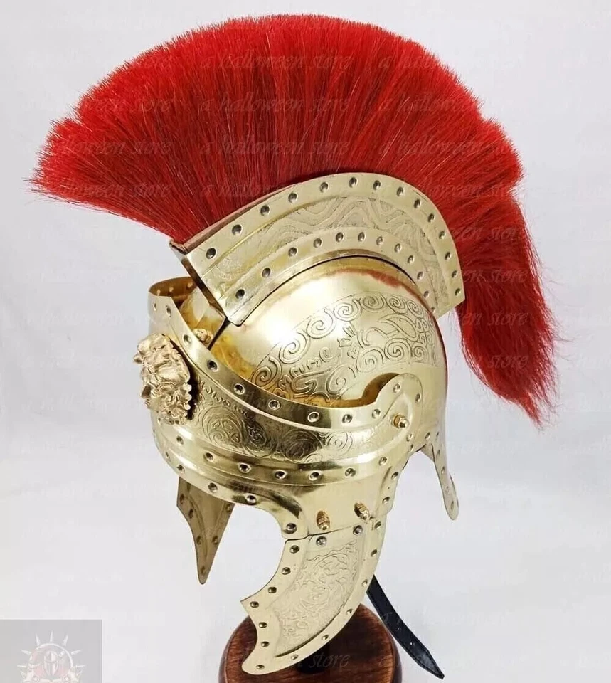 Casco Centurión Romano con Pluma Roja Griego Romano Diseño Grabado Casco Nuevo Foto 1 de 4