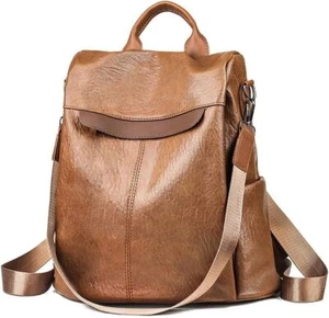 Ladies Backpack Anti-theft PU Leather Shoulder Bag High Capacity Travel Backpack - Picture 1 of 9