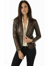 Stylish Leather Blazer Women New Lambskin Formal Handmade Designer Party Brown