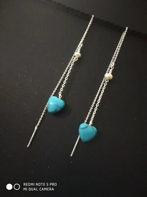 Turchese con perla naturale penzola orecchini in argento sterling 925 - Immagine 1 di 2