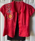 Red Embroidery Peterpan Collar Linen Shirt & A Black Tank Top - Free Shipping