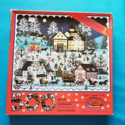 Jane Wooster Scott CHRISTMAS TRAFFIC JAM Cork Puzzle CEACO - Image 1 of 4