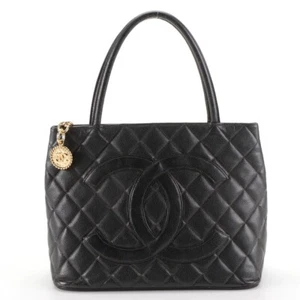 Authentic Chanel Medallion Tote Black Quilted Caviar Gold Hardware - Picture 1 of 4