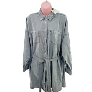 River Island Mini Denim Shirt Dress, Relaxed Fit, Belted, Size UK 14 Grey RRP£42 - Picture 1 of 20