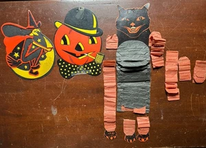 Decoraciones de papel vintage de Halloween HE LUHRS - Jack O'lantern bruja gato - Imagen 1 de 12