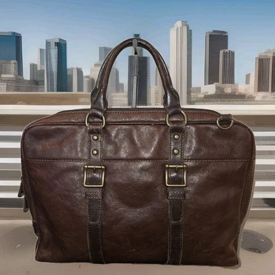 VTG Fossil Brown Leather Bag Briefcase Laptop Messenger READ* 15x12 - Image 1 of 4