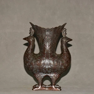 Collection of Pure Copper and Purple Copper Double Peacock Wine Glass Ornaments - Picture 1 of 9